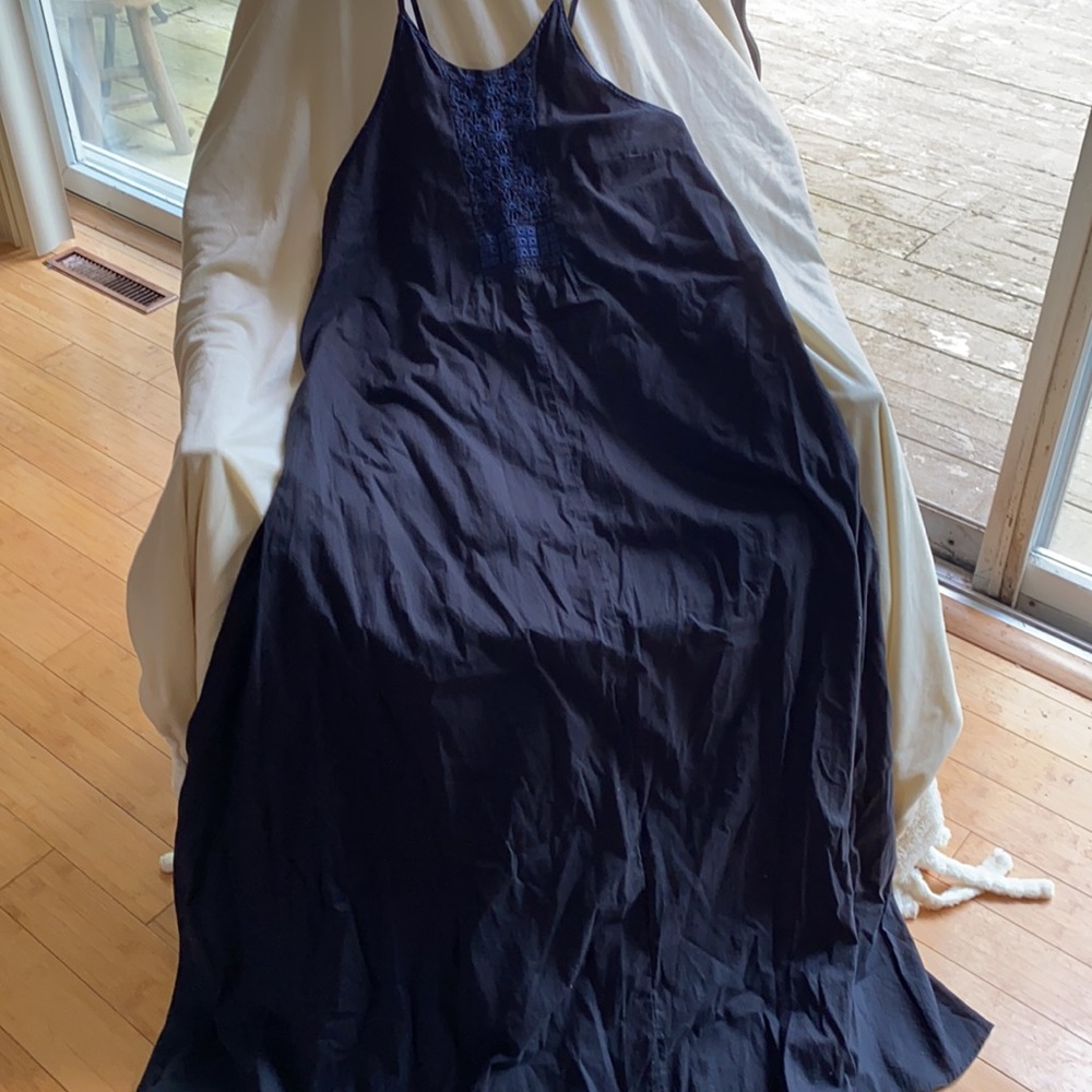 St.Roche Organic Cotton Black Blue Maxi Dress New